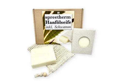 spreetherm Pflege-Geschenkset Hanföl Seife inkl. Schwamm als Geschenkset ohne künstliche Zusätze, 1-tlg., - Bekannt aus Social Media