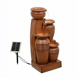 Teamson Home Gartenbrunnen mit 4 Ebenen und LED - 73 cm - Brunnen für Garten und Balkon, solarbetrieben mit rustikaler Terrakotta-Oberfläche und LED-Beleuchtung für eine stimmungsvolle Atmosphäre.
