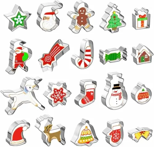 GWHOLE 20 TLG Ausstechformen Weihnachten Edelstahl Ausstecher Set für Keks, Plätzchen, Tortendekorationen