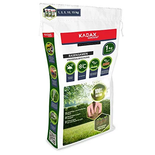 KADAX Rasensamen, 40 m², Grassaatgut, universales Gras, Rasenmischung, Grassamen, Samen, Rasensaatmischung, Saatgut für robusten und ästhetischen Rasen (1 kg)