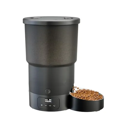 Gimars 5L Futterautomat Katze mit LCD-Anzeige Einfache Einrichtung, Programmierbar für 1–6 Mahlzeiten Katzenfutter Automat, Futterautomat Hund 10 s Sprachruf Automatischer Futterspender Katze