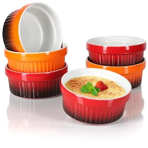 com-four® 6x Ragout Fin Schale - Ofenfeste Förmchen in rot und orange - Creme Brulee Schälchen - Dessertschale mit je 250 ml - spülmaschinengeeignet