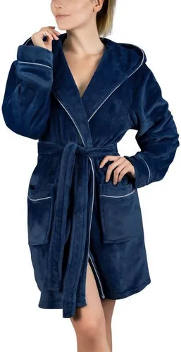 Gräfenstayn Damenbademantel Bademantel Damen flauschig Kapuze Kuschelfleece leicht kurz, warm & kuschelig, Knielang, Fronttaschen, Gürtel, S-XXL