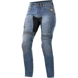 Trilobite Parado Slim Jeans für Damen - Blau - W36/L32 - Schlanke Passform aus elastischem Tri-Stretcher® PRO 5.0 Denim, ideal für den Motorradeinsatz. Mit herausnehmbaren Protektoren und verstellbaren Knieelementen für optimalen Schutz und Komfort.