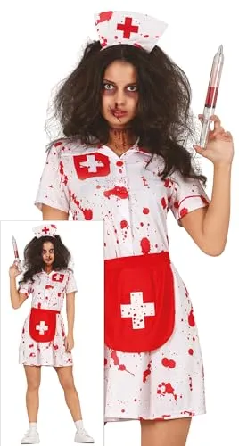FIESTAS GUIRCA Zombie Krankenschwester Kostüm - Weiße Blutige Krankenschwester Uniform, ideal für Halloween und Karneval, Größe 40-42 L