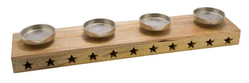 Spetebo Mango Advents Kerzenhalter - 71 cm aus massivem Holz - Eleganter Kerzenständer aus Mango Holz für 4 Kerzen, ideal für eine festliche Tischdekoration in der Weihnachtszeit.