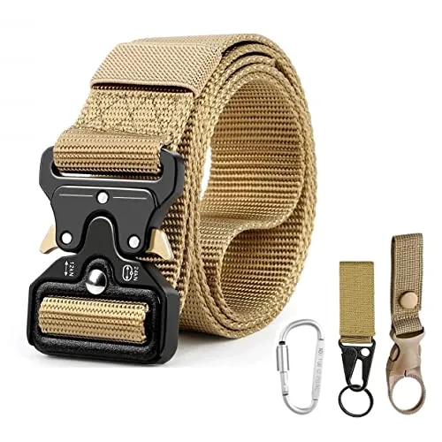 Siyecioa Taktischer Gürtel Herren, Schnellverschluss Military Style Arbeitsgürtel Gürtel mit Schwere Sicherheitsgurt Schnalle für Draussen Sportarten Camping (Khaki)