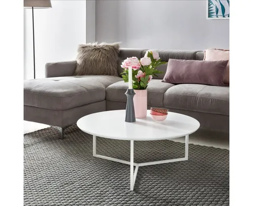 FINEBUY Couchtisch FB45682 - Rund & Modern - Couchtisch aus MDF Holz in Weiß mit elegantem Metallgestell, ideal für ein zeitloses Wohnambiente und vielseitig einsetzbar.