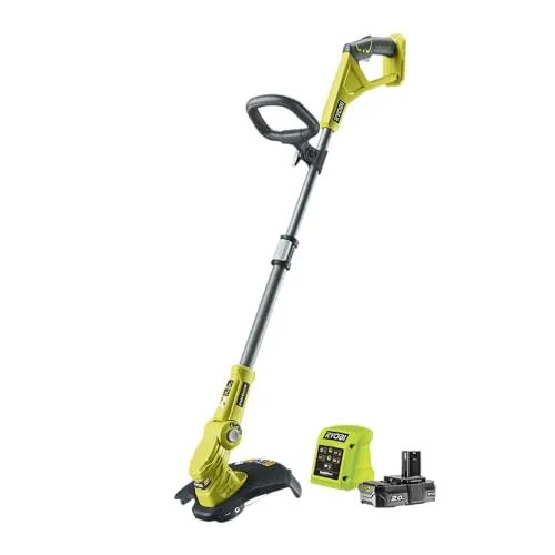 RYOBI 18 V ONE+ Akku-Rasentrimmer RLT183220S - Rasentrimmer & Motorsensen mit 25-30 cm Schnittbreite, 3-facher Schnittwinkelverstellung und Teleskopstil für komfortable Arbeit. Inkl. 2,0 Ah Akku und Ladegerät für maximale Flexibilität.