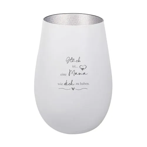Der-Porzellan-Laden Windlicht mit Gravur Glück ist eine Mama wie Dich zu haben, Weiß Silber, Teelichthalter aus Glas mit Spruch, Tischdeko modern