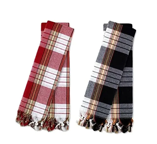 my Hamam Hamamtuch Set 4er Set - 2 x rot u. 2 x schwarz kariert, Pestemal Saunatuch, Badetuch Strandtuch, für Sauna Wellness Massage, je 80 x 180 cm