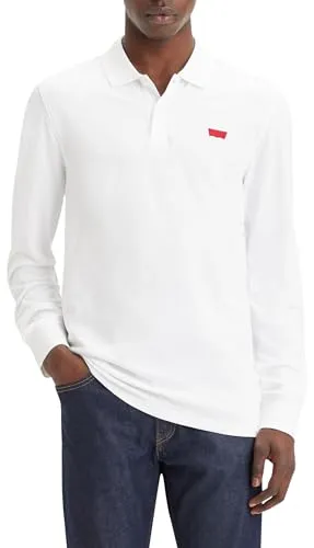 Levi's® Langarm-Poloshirt mit Logo Stickerei - Weiß XL - Shirt für Herren in Größe XL, atmungsaktiv und elastisch, ideal für einen lässigen Look mit hochwertiger Logostickerei.