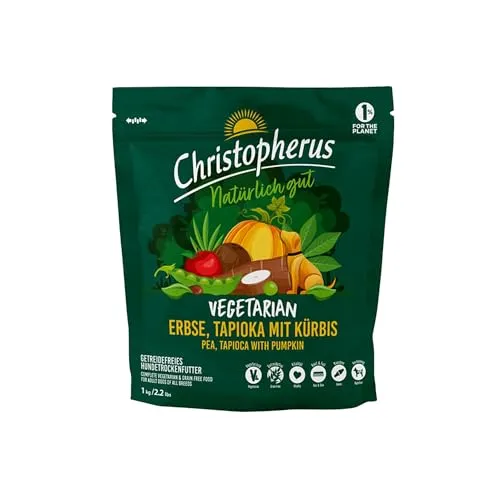 Produktbild Christopherus Vegetarisches Trockenfutter für ausgewachsene Hunde Aller Rassen, Alleinfutter für Hunde, Erbse, Tapioka und Kürbis, 1 kg