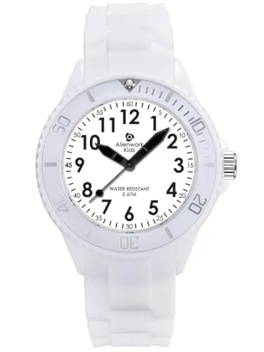Alienwork Kids Lernuhr - Robuste Kinderuhr mit leuchtendem Ziffernblatt - Armbanduhren für Mädchen, ideal zum Uhrzeit lernen mit leuchtendem Ziffernblatt und robustem, wasserdichtem Design für aktive Kinder.