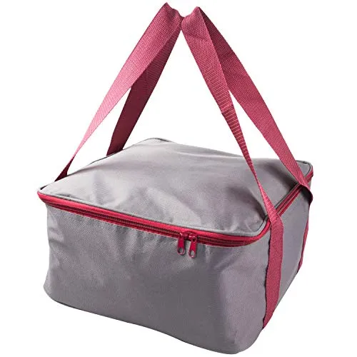 Aufbewahrungstasche 32x32x17cm grau-weinrot - Keder-Nahtverstäkung - Reißverschluß - Futter - 2 Henkel - Tragetasche Campingzubehör - Schutzhülle - Utensilientasche Tasche für Melamingeschirr Outdoor