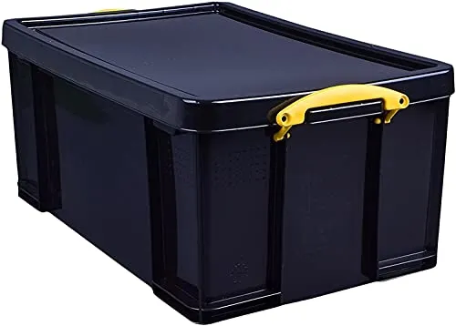 Really Useful Box Aufbewahrungsbox, Kunststoff, 48 l, Schwarz mit gelben Griffen