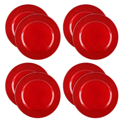 com-four® 8x Platzteller mit schimmerndem Rand - wiederverwendbare Unterteller - Tischdekoration - edle Dekoteller für Hochzeit, Weihnachten - Ø 33 cm Servierplatten