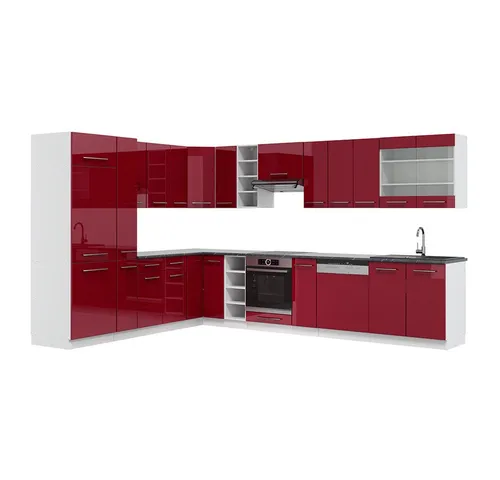 Vicco Winkelküche Fame-Line in Bordeaux Hochglanz/Weiß in weiß von Vicco