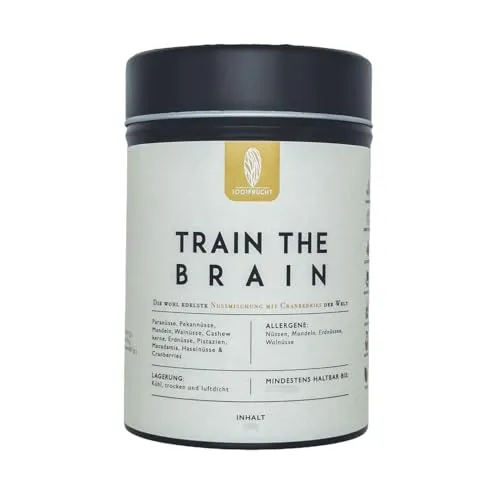 Frucht Nussmischung -Train the Brain- 250 gr Nussmix natur I Geschenk für die Schultüte zum ersten Schultag I Denkleistung und Konzentration steigern mit der Studentenfutter Dose Nuss Mischung 1001