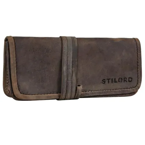 STILORD 'Lenny' Federmäppchen Leder Vintage klein Lederetui Elegantes Lederaccessoire ideal als Stifteetui Schreibmappe und Geldbörse echtes Büffelleder, Farbe:Colorado - braun