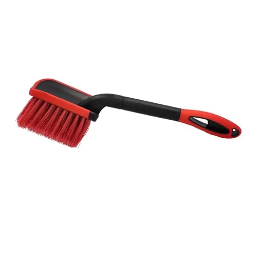 Produktbild NIGRIN Performance Auto-Waschbürste, gründliche & schonende Reinigung von Fahrzeugen, auch für empfindliche Lacke, gummiummantelter Bürstenkopf, 38 cm Länge, rot/schwarz, 1 Stück