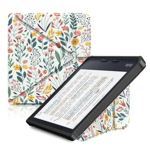 TiMOVO Case für Kobo Libra Colour 7 Zoll (Modell: N428), Schlanke Schutzhülle für Kobo Libra Clara, Leichtes und Schlankes Tablet Case mit Standfuß, Wasserdicht, Blume