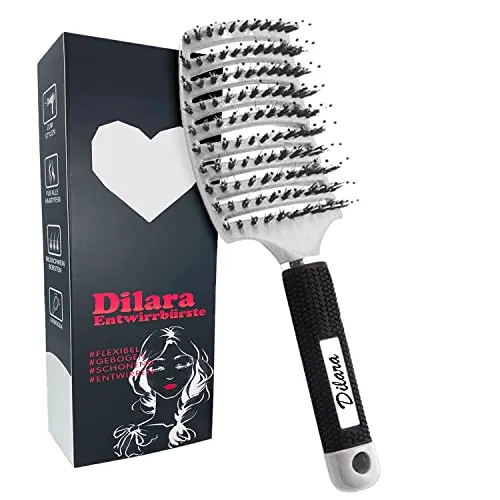 PREMIUM Wildschweinborsten Haarbürste Entwirrkamm für feines, dünnes, dickes und lockiges Haar │Haarstyling Bürste zum Entwirren der Haare Profi Entwirrbürste für Kinder und Erwachsene (Weiß)