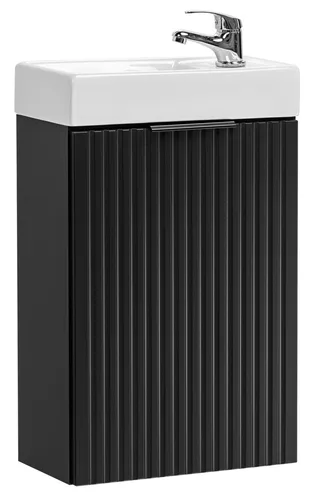 Badezimmerschrank 40 cm Schwarz Matt mit Weißem Waschbecken