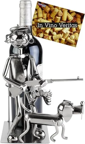 BRUBAKER Weinflaschenhalter Jäger mit Jagdhund in silber von BRUBAKER