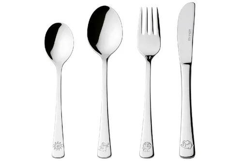 LEONARDO Kinderbesteck Bambini 4-teilig - Baby Geschirr - 4-teiliges Edelstahlbesteck mit lustigen Tiermotiven, ideal für kleine Kinderhände und spülmaschinenfest. Perfekt für den Alltag!