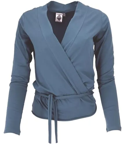 GURU SHOP Wickelshirt, Yogashirt, Langarmshirt in Bio-Qualität - Orion Blau, Damen, Size:M