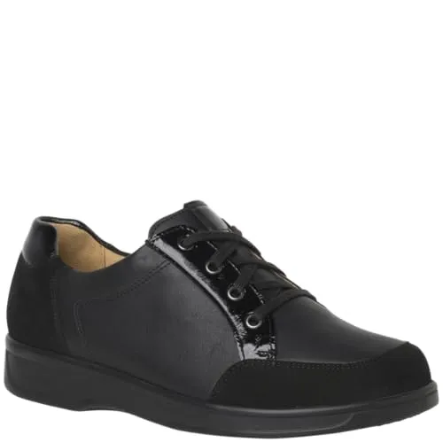 Ganter Karin Schnürschuh - Einlagenfreundlich - Halbschuhe mit 1.2 cm Absatzhöhe, in schwarz aus Glattleder/Rauhleder, ideal für kräftige Füße dank sehr breiter Passform (Weite K) und Schnürung.