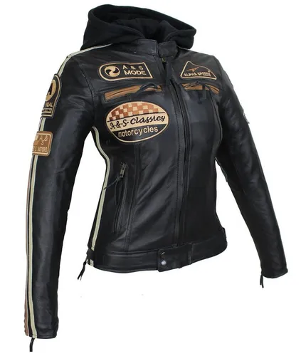 Damen Motorradjacke mit Protektoren und Kapuze