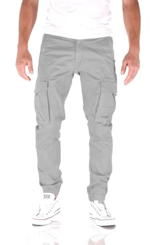 Herren Jack & Jones Hose Cargo Jogger Pants Paul Flake AKM 542 Twill Gummibund, Farben:Hellgrau, Größe Hosen:34W / 30L