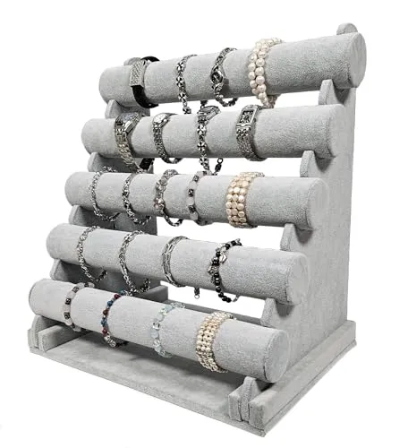 Yudu Schmuckständer mit 5 Rollen für eine stilvolle Aufbewahrung - Praktischer Schmuckständer mit 5 herausnehmbaren Rollen für einfache Handhabung. Ideal zur stilvollen Aufbewahrung von Ketten, Armbändern und Uhren. Der graue Samtüberzug schützt Ihre Lieblingsstücke vor Kratzern.