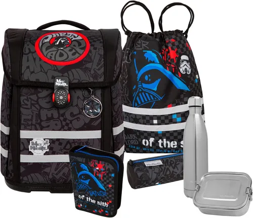 McNeill Schulranzenset PERFECTO - 5 teilig - DARTH VADER - Schulranzen für Fans von Darth Vader, mit großem Hauptfach und verstellbaren Tragegurten für optimalen Komfort und Rückenanpassung.