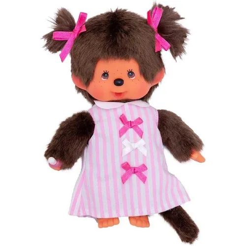 Sekiguchi 223589 - Original Monchhichi Mädchen Plüschtier - Plüschpuppen: Niedliches Monchhichi Mädchen mit weichem braunem Plüsch, ideal zum Kuscheln und Spielen, ca. 20 cm groß, perfekt als Geschenk für Kinder und Sammler.