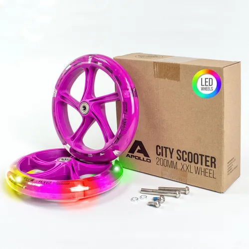 Apollo City Scooter Ersatzräder 200mm - Pink Core LED - Cityroller Ersatzräder mit ABEC 7 Kugellagern für smoothes Fahren auf jedem Untergrund, auch in LED-Ausführung erhältlich. Perfekt für Scooter-Fans ab 6 Jahren!