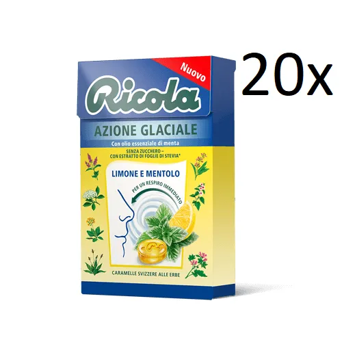 20x Ricola Azione Glaciale bonbon Zitrone Menthol erfrischend ohne zucker 50g
