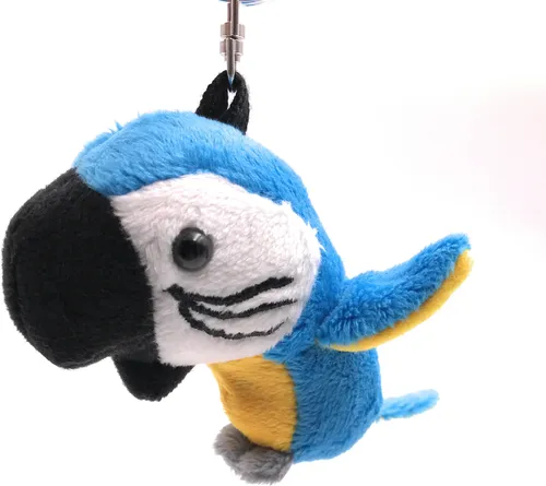 Onwomania Plüsch / Kuschel / Stoff Tier Schlüsselanhänger Papagei blau Vogel 13 cm