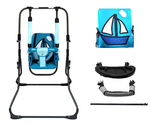 Skyline 2in1 Kinderschaukel und Hochstuhl - Babywippe für drinnen und draußen, kombiniert Schaukel- und Hochstuhl-Funktion für sicheres Füttern und Schaukeln, ideal für Kinder ab 6 Monaten.