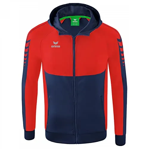 Erima Trainingsanzug Six Wings Trainingsjacke mit Kapuze S - Trainingsbekleidung aus 65% Polyester und 35% Baumwolle, ideal für Handballer, in stylischem New Navy/red.