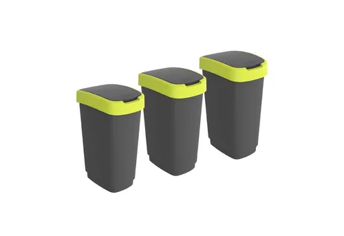 ROTHO Mülleimer Twist 3er-Set Mülleimer 50l mit Deckel, Kunststoff (PP) BPA-frei