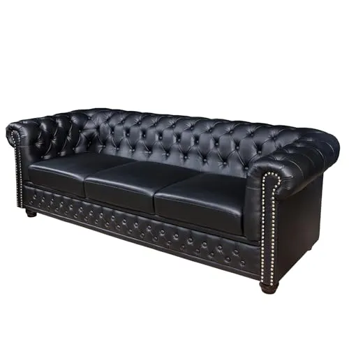 riess-ambiente 3-Sitzer CHESTERFIELD schwarz - Einzelsofa aus Kunstleder mit gepolstertem Federkern, ideal für stilvolle Wohnzimmer und maximaler Belastbarkeit von 300 kg.