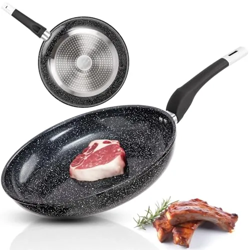 EliteHoff Pfanne Induktion, Bratpfanne mit Antihaftbeschichtung, Geeignet für alle Herdarten, Granit Beschichtete, Induktionspfanne Aluminium, Schwarz (26 cm)