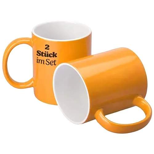 KONZEPT Kaffeetassen 300 ml, 2er Set Tassen aus Keramik, Teetassen mit Henkeln, in Gelb, ideal für Kaffee, Tee, Milch, Schokolade