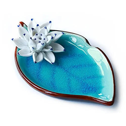 Binoster Räucherstäbchenhalter Räuchergefäß Keramik Handgemacht Künstlerischer Brenner-Stock Spulen Lotus Porzellan Dekorative Blume Räucherkegel Aschenbecher-Tablett Handarbeit