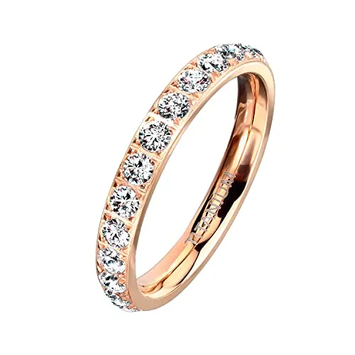 Mianova Damen Ring Titan mit vielen Glitzer Kristallen Steinen Damenring Memory Band Bandring Ewigkeitsring Trauring Verlobungsring Fingerring Rosegold Größe 48 (15.3)