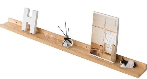 Gieanoo Bilderleiste Holz, 90cm Eiche Regal Massiv Schweberegal Wandregal gewürzregal regalbrett Hängeregal Ideal für Wohnzimmer Schlafzimmer Badezimer