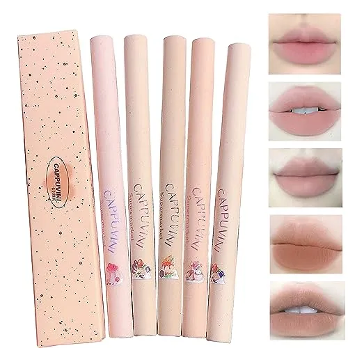 Domality 5 Farben Lip Liner Stift Set, 5 Stück Nude Pink Lippenstift Set, Langlebiger Wasserdichter Cremiger Lippenstift mit Mattem Finish für Definiert Perfekte Lippenform